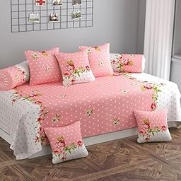 BELVOSTUM Diwan Set | Diwan Bedsheet Set of 8 Pieces | Diwan Covers with 1 Single Bedsheet, 2 Bolster Cover, 5 Cushion Covers | 100% Microfiber Diwan Set for Living Room Dining Hall-image-75