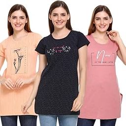 Women’S Cotton Long T-Shirts for Summer Wear - Loose Fit Combo Pack of 3, Perfect As Long T-Shirts for Women, Comfortable Night Wear T-Shirts, and Relaxed Fit Nightwear-image-66