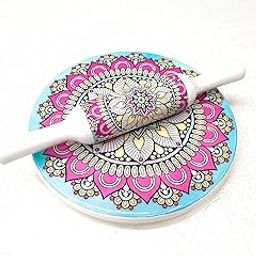 KUVI Printed White Marble Roti Maker with Wooden Belan Enamel Print/White Marble Chakla 10 Inch Diameter with Belan (Printed Enamel Chakla Belan)-image-67