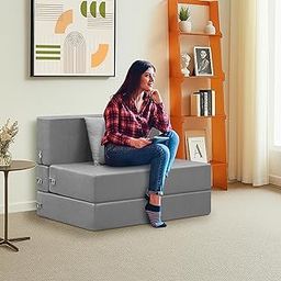 ARTFUL LIVING Easy Foldable Foldable 1-Person Sofa Cum Bed Jute Fabric- Washable Cover- Including 1 Cushion- Size 3' X 6' Ft (Grey Color) Perfect for Home & Office for Guests-image-36