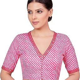 Women's Cotton Half Sleeve Printed Readymade Saree Blouse with Mirror Work-image-91