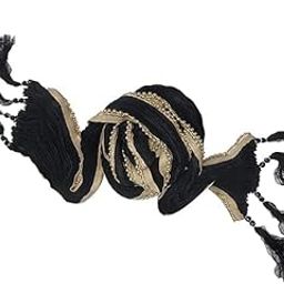 Black Color Moti lace Silk Men Heavy Stole for Gents with Golden Stripes, 250 x 20 cm-image-85
