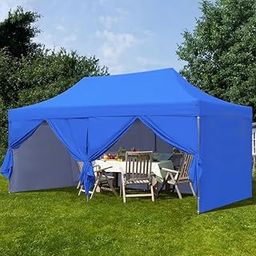 20x10 ft Pop Up Canopy Party, Wedding, Camping Tent Instant Folding Portable Shelter with Plain Removable Side Walls (Blue)-image-28