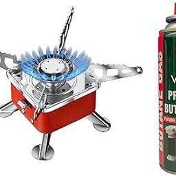 Vinsa Portable Camping Gas Stove for Travel with Butane Gas Cylinder, Foldable Furnace & Refill Canister Kit, Lightweight Gas Burner for Hiking (1 Gas Refill + 1 Stove)-image-1