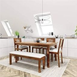 Hariom Handicraft KendalWood Furniture Sheesham Wood Dining Table with Chairs and Cushion | Dining Room Furniture (6 Seater Dining Set, Honey Finish | 4 Chairs and 1 Bench)-image-99