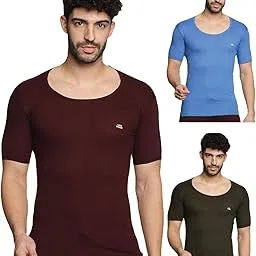 lux venus Men’s Color Half Sleeve Vest - 100% Cotton Baniyan (Color May Vary)-picture-49