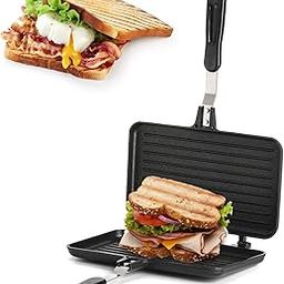 Sandwich Maker, Grilled Sandwich Maker and Panini Pot, with Nonstick Plates and Handle, Stove Toast Sandwich Maker, Aluminum Flip Pot, for Home Kitchen, Cookware Equipment-28