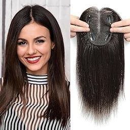 DAZZ LOOK® 4 x 3.5 Inches Silk Base, 4 Clip in, Middle Partition, 16 Inches Long Hair Topper/Hair Wig for Women/Girls,Heat Resistance, Brown Color-image-56