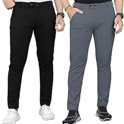 gibbonte Men's Regular Fit Self-Design Trousers | Mid-Rise Cotton Blend Pants for Work Stylish Formal Bottoms for Men (Pack of 2)-picture-11