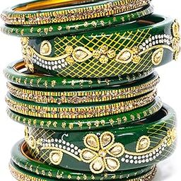 Lah/Lac bangles red and yellow color Set, LAHTHI Churi zircon work for Women and Girls(14pcs)-18