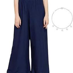 LOOKLINE Women's Palazzo Trousers Rayon Casual Black (Free Size 28-36 inches Waist)-image-1