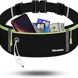 RDMODO Slim Running Belt, 3 Pockets Phone Holder for Running Walking Cycling, Waterproof Fanny Pack for Women Men, Adjustable Reflective Running Waist Bag for iPhone 15 14 13 12, 07 - Black + Green-image-7