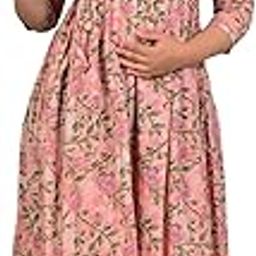Women's Pure Cotton Maternity Gown/Maternity Wear/Feeding Gown A-line Maternity Feeding Dress/Maternity Dress for Women/Maternity Feeding Kurtis for Women Peach-image-77