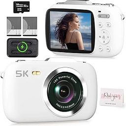 5K Vlogging Camera,80MP UHD Portable Digital Cameras for Vlogging,18X Zoom Travel Point and Shoot Camera with 32GB TF Card,Photography Cameras for Beginners Teen - White-image-23
