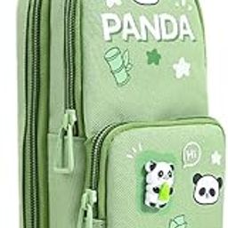 SAJANI Three Layer School Bag-Shaped Pencil Pouch, Large-Capacity Pencil Pouch with Zipper, Multipurpose Pen & Pencil Case for School Supplies for Boys & Girls (Pack of 1) (Panda - Green)-5