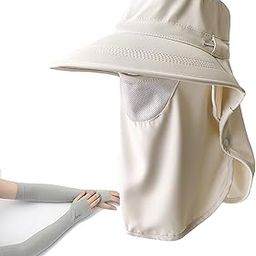 Hats,Fishing Hats Outdoor Sun Hat with Removable Neck Face Flap and ice sleeves, Wide Brim UPF 50+ Summer Travel Beach Hat for Men Women-image-49