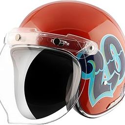 Axor Retro Jet Sportz C13 ISI and DOT Certified Gloss Finish Open Face Helmet for Men and Women with Clear Visor- Orange Blue-L-picture-28