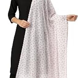 Floral Print Cotton Feel White Dupatta for Women 2.0 Meter | Soft Breathable Chunni Shawl Stole for women with Arco Lace | Premium Women Dupatta for Summer Wear-image-28