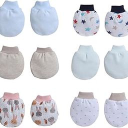 Cotton Newborn Mittens (Ribb Wrist) Set of 6 for Baby Boys & Girls 0–6 Months|Soft and Cozy Unisex Infant Mittens|Assorted Baby Gloves-18