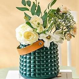 VRB DecTM 1Pcs Big Plastic Ceramic Vase with Handle,Flower Vase,Pampas Grass Vase,Vase for Flower,Plants,Vase Home Decor Centrepiece Decor for Home,Office,Living Room Decor (Blue Color with Handle)-image-65