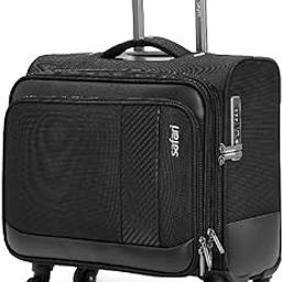 Safari Nylon Select Ascent Overnighter Laptop 8 Wheel Spinner Soft Trolley Bag with TSA Lock and Laptop Compartment, Front Open, Airline Compliant, Black, Small, 47 cm-29