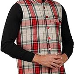 Men's Grey & Red Chequered Woolen Blended Festive Nehru Jacket/Waistcoat (VASTRAAVS4407D-$P)-picture-16