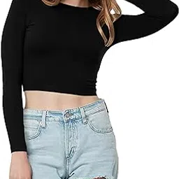 the blazze Women's Cotton Boat Neck Full Sleeve Solid Casual Wear Crop Top for Women L355-picture-8