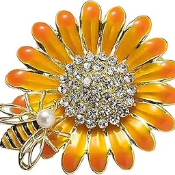 via mazzini Crystals Studded Golden 'Bloom & Buzz' Sunflower Brooch Cum Saree Pin For Women (Brooch0626) 1 Pc-picture-32