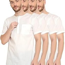 Latest Chikan Men's Cotton Straight White Short Kurta Half Sleeves (Pack of 4) - Casual Ethnic Summer Wear-picture-8