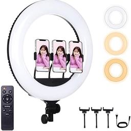 FKU BD-460 18 Inch Ring Light 3 Phone Holders Bluetooth Remote 10 Level Dimmable 3 Modes of Lighting Selfie Light for YouTube,Reels,Live Streaming,Make-up (18 INCH BD460 Ring Light)-image-9