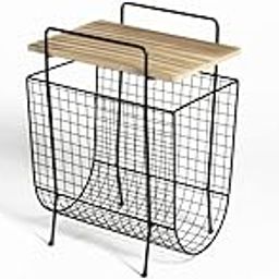 INDIAN DECOR 48325 Magazine and Newspaper Racks for Living Room, Magazine Holder with MDF Wooden Shelf & Black Metal Basket, Newspaper Stand for Office, 40 x 29 x 54 cm-image-88