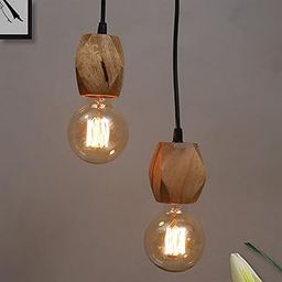 Homesake® Modern Bucket Shape Walnut Wooden Pendant Light Fixture, Home Kitchen Desk Dining Room, Rustic Hanging Light, E27 (Hexagon Natural)-7