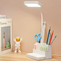 MVM Enterprise Desk Lamps for Home Office, LED Desk Light with Pen Holder Phone Holder, Rechargeable Eye-Caring Desk Lamps, Small Table Lamp with 3 Color Modes-image-0
