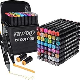 24 Colors Art Markers Sketch Pen Dual Tip Artist Art Marker Vibrant Colors Set For Coloring Sketching Drawing Painting,Twin Head Permanent Sketch Markers Pen With Carry Case,Multicolor-14