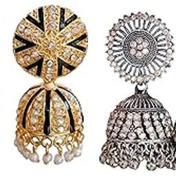 Artificial Traditional Jhumka Earrings, Gold and Silver Tone, Oxidised Metal-image-74