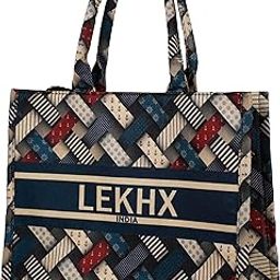 Designer Tote Bag for Women | Premium Laminated Jute Canvas Handbag with Geometric Print | Stylish Spacious Office, College, Travel & Laptop Bag (Fits 16 Inch)-1
