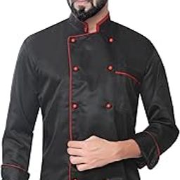 Men Chef Coat Contrast,PolyCotton, Mushroom Button-image-96