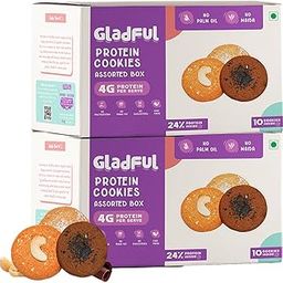 Gladful Protein Cookies For Kids And Families, Made with Whole Wheat Atta & Soy Protein | No Maida, No Preservatives, 80 Gm X 2 (Choco-chip + Cashew + Coconut Cookies)-image-75