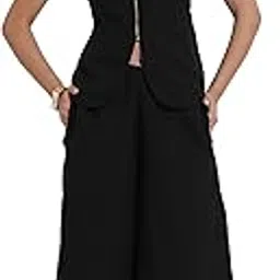 fashfun clothing Fashfun Women's Black Solid Linen Blend Waistcoat with Trouser Cordset-picture-25