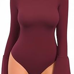 Bell Sleeve Mock Neck Long Sleeve Bodysuit for Going Out Tops for Women-image-33