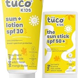 Tuco® Kids 2 in 1 Sunscreen + Body Lotion with SPF 30 and Sun Stick SPF50 Combo | Turmeric, Licorice, Mango Butter | UVA/UVB PA++++ | Broad Spectrum | Benzophenone- 3 and Avobenzone Free | Ages 2-5, 5-10, 10-15-picture-17