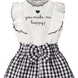 Baby Girls Slogan Embroidery Ruffle Hem Top And Checked Shorts Set.-image-8