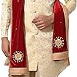 Men's Velvet Sherwani Dupatta with Heavy Work and Tassels (Maroon,Free Size)-image-16