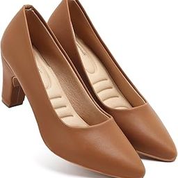 Women's Formal Block Heel Pumps | Stylish Slip-On Office Wear Heels with Cushioned Footbed-image-83