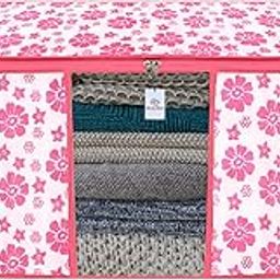 Heart Home Pink Floral Print Underbed Storage Bag|Large (65 x 47 x 31 cm) with Zipper Closure-image-98