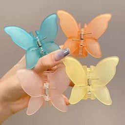 Trendy Butterfly Frosted Colors Plastic Hair Barrette Clip Claw Clutcher Jaw Clamp Hair Accessories For Women's & Girls (Pack Of 4) Multicolour-image-22