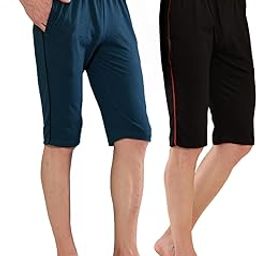 Poly Jersey Blend 3/4th Short for Men | Regular Fit | Poly Jersey Capri with Side Piping | Elasticated | 2 Sided Pockets | Solid | Knee Length | Ideal for Casual Outings | Pack of 2-image-57