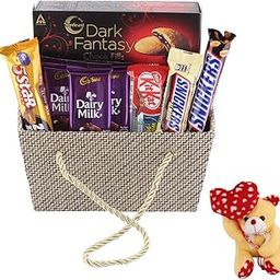 SFU E Com Premium Designer Jute Basket With Loaded Chocolates | Valentine Heart Teddy Bear With Chocolate Combo | Valentine Chocolate Hamper | 806-20