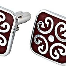 Unique Men Jewelry Silver Plated Maroon Enamel Square Shape Sleeve Button Formal Cuff Button Wedding Shirt Button, Suit, Blazer Cufflinks Pair Gift Set for Men (194-CHC4-1091-S)-28
