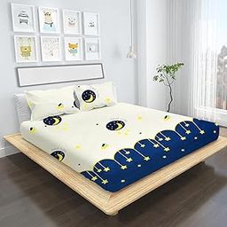 NGN Double Bedsheet for Girls Cute Unicorn Cartoon Bedspread for Kids Room Made with Pure Microfiber 1 Bedsheet and 2 Pillow Cover (Size 90 X 90 Inches)(Colour-Blue and White)-picture-11